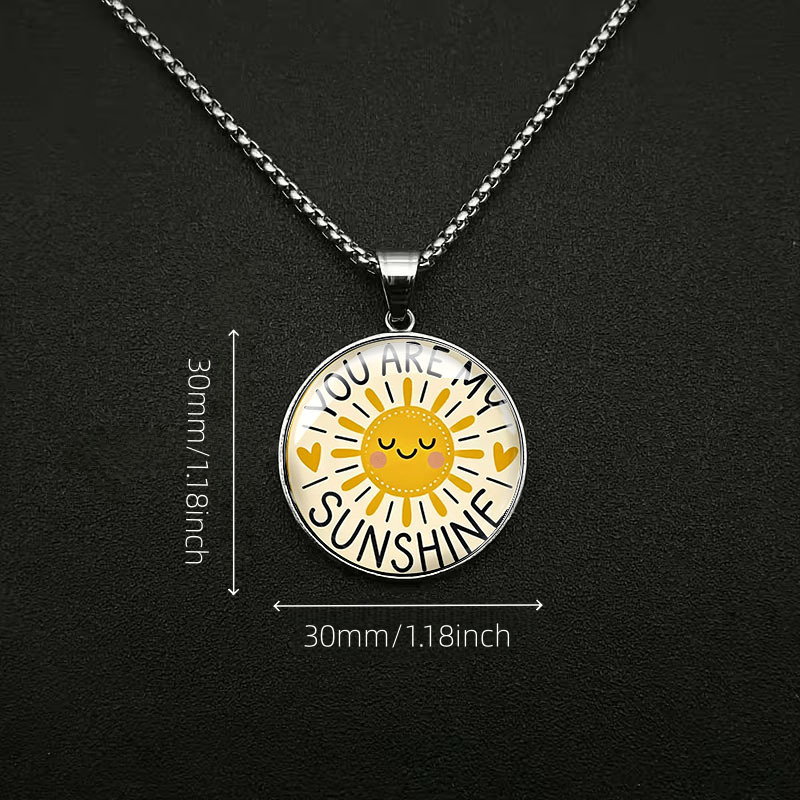 Men's Stainless Steel Round Pendant Necklace with Sun Pattern